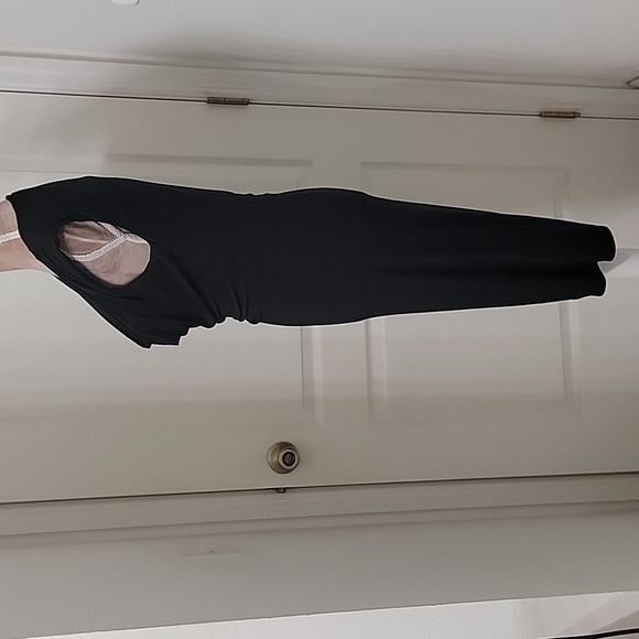 Ronni Nicole, Size 8 Little Black Dress, Draped Neckline Ruched Side Midi Length - Picture 7 of 15